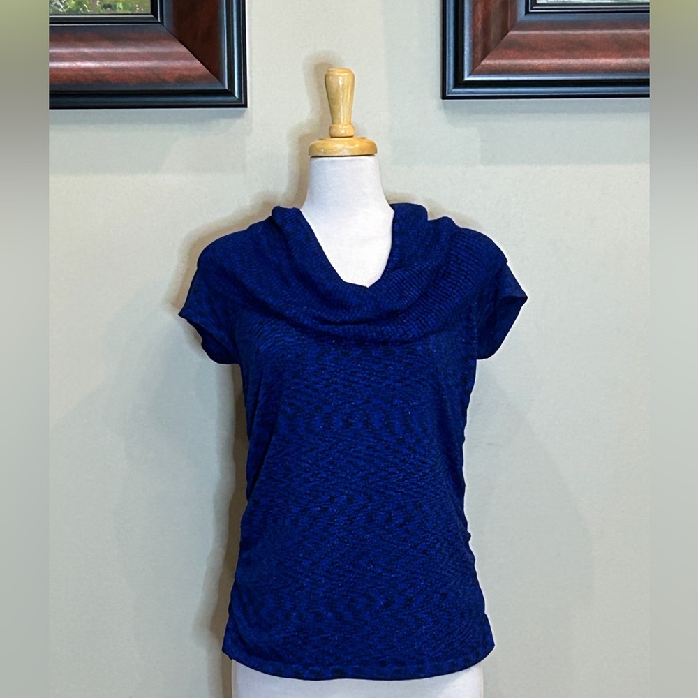 Apt. 9 | Size Large Royal Blue/Black Sparkle Cowl Neck Top